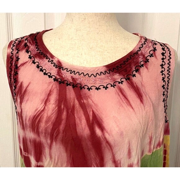 INDIA BOUTIQUE Dress Free Size 100% Rayon Red Colorful Embroidered Boho Hippie - Picture 5 of 11